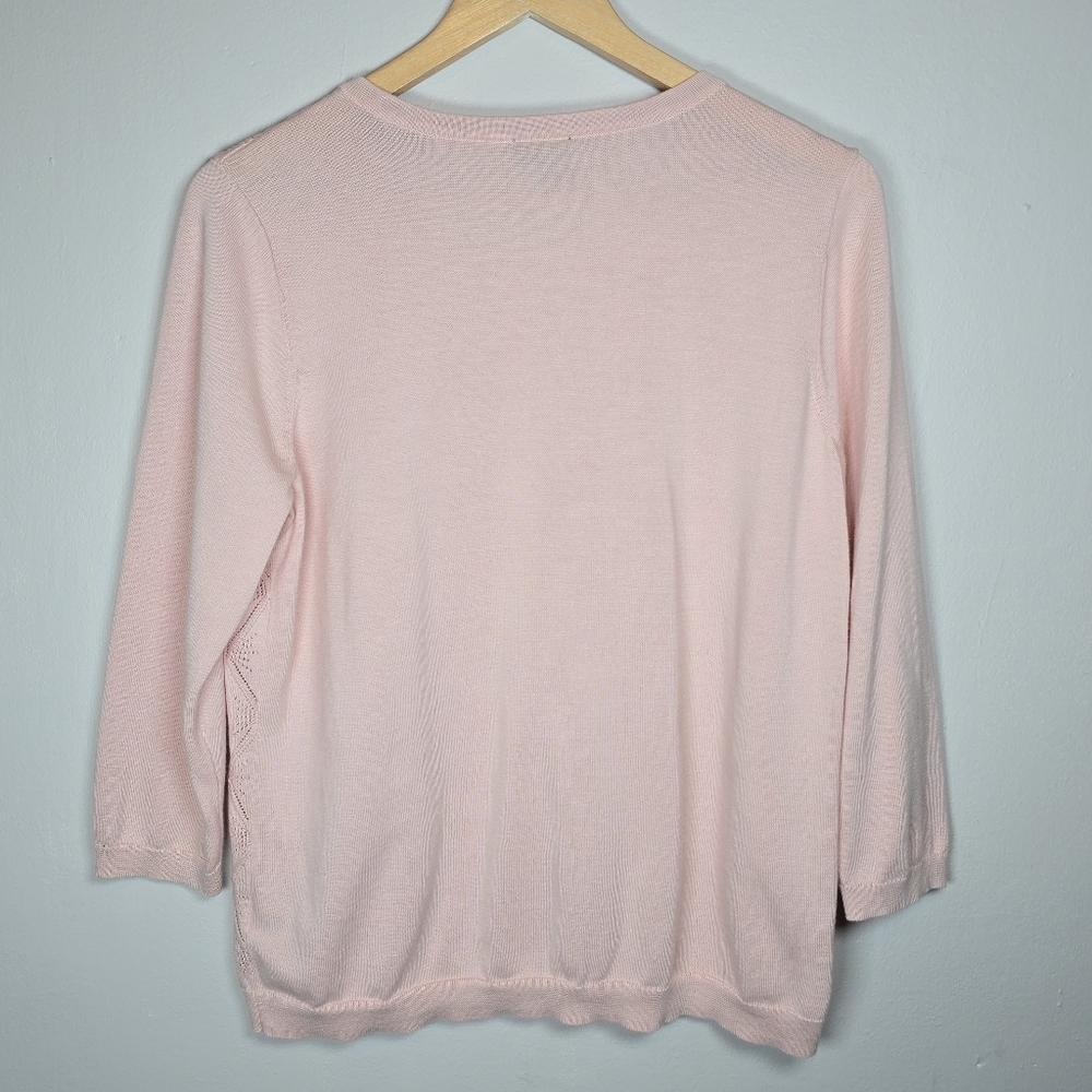 Talbots Women's Pointelle Pima Cotton Button Up Cardigan Sweater Pink 1X New - Picture 8 of 10